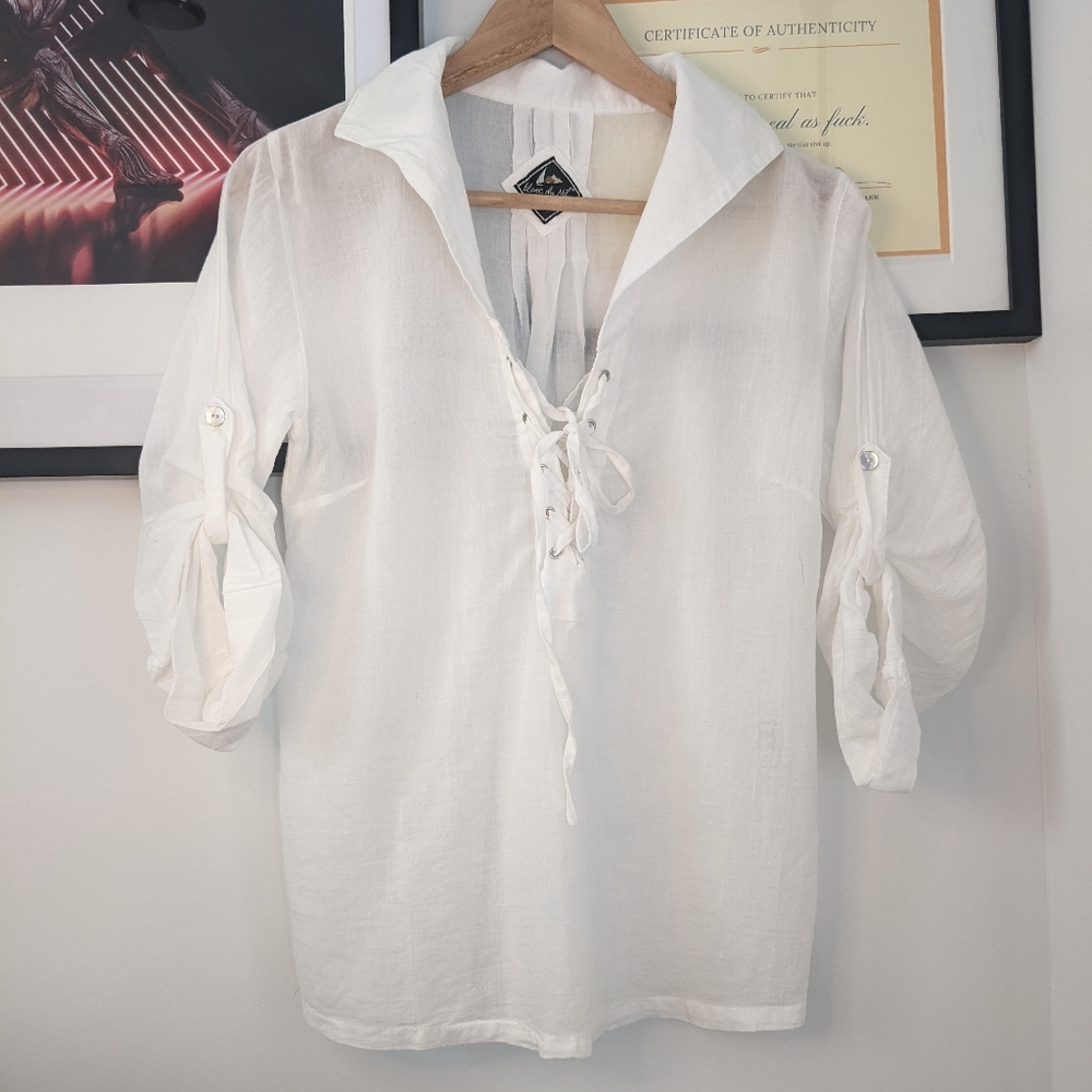 BLANC DU NIL lace-up shirt